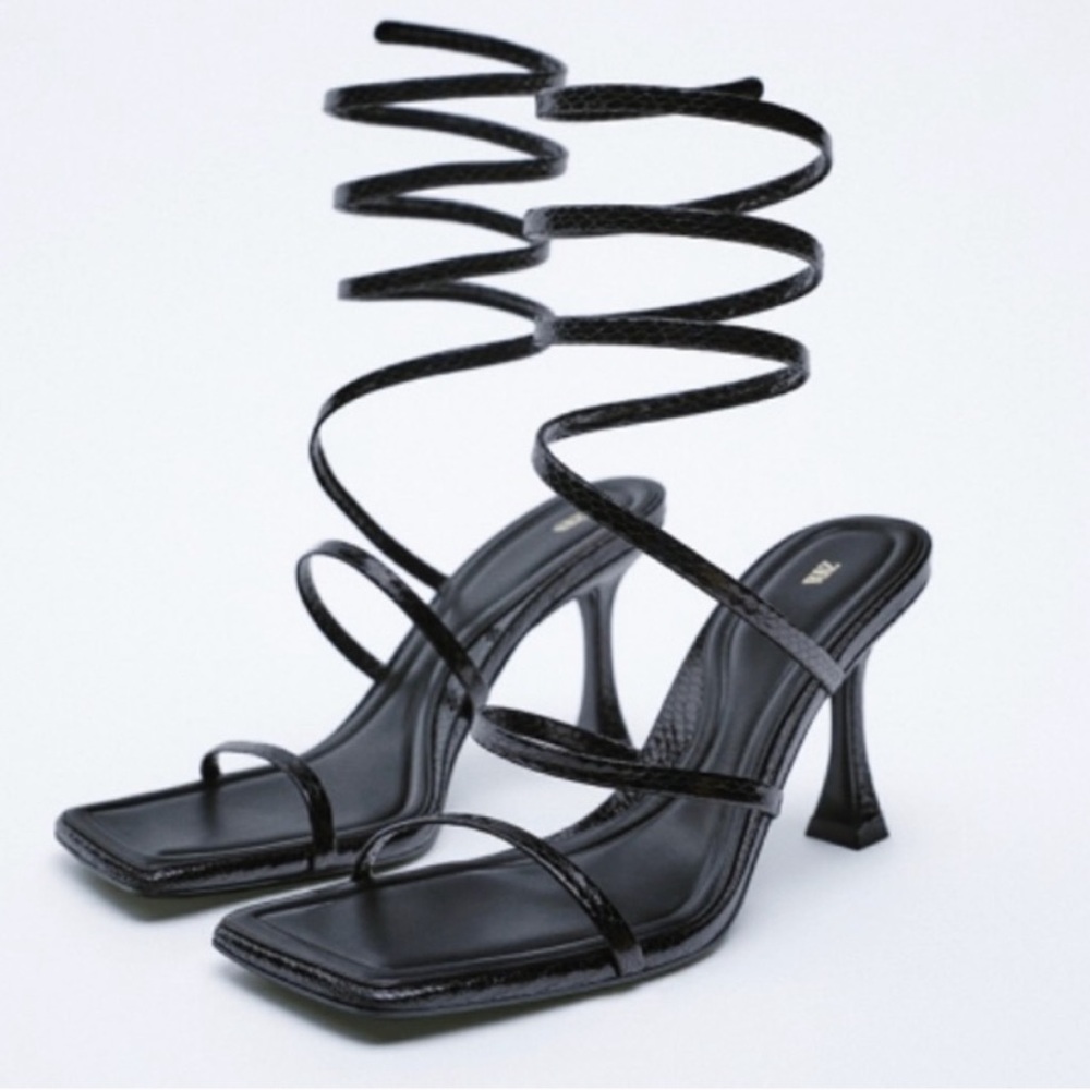 Zara Black Spiral Heeled Shoes Size 41